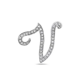 14K White Gold Letter V Women's Pendant with 0.30CT Diamonds