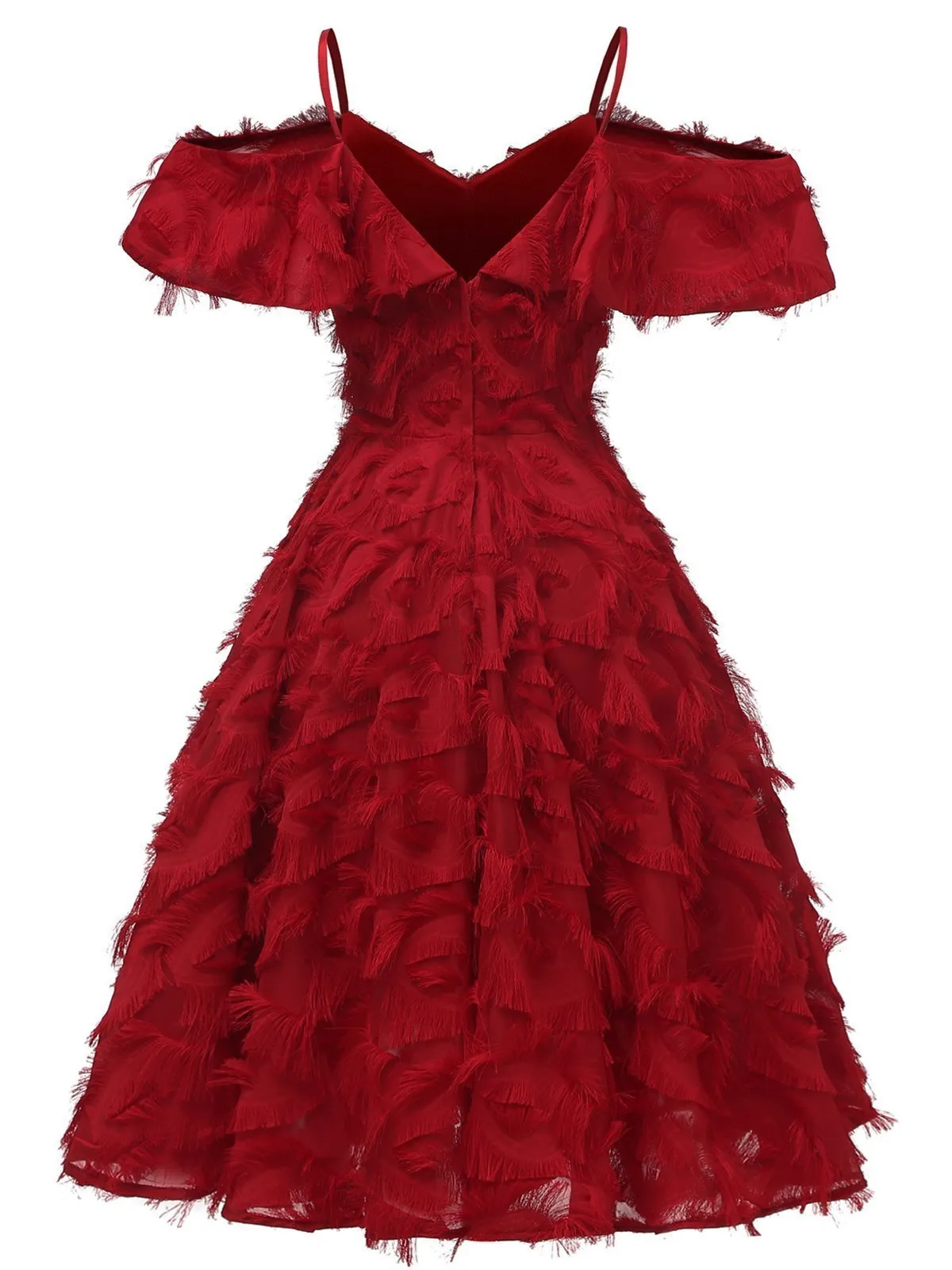 1950s Cold Shoulder Ruffle Tassel Dress