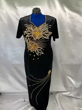 1980's Formal Velvet Beaded Dress Vintage Women's Size Large/ XL