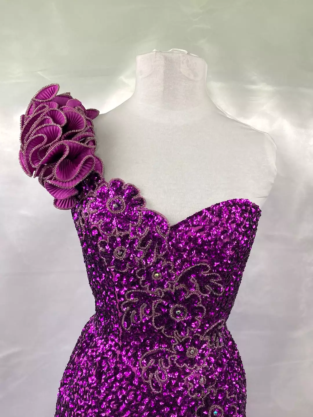 1980's Sequin Purple Off Shoulder Prom Dress Vintage Women's Dress Size X-Small