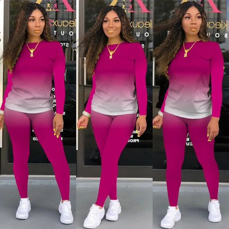 2 Pcs Women's Long Sleeve Suits Fitness Clothes Casual Sets Solid Color Outfit Streetwear X4378828