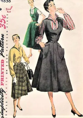 50s CLASSIC Rockabilly Jumper Dress, Blouse and Skirt Pattern SIMPLICITY 4838 Wing Collar Blouse, U Neck Jumper, Flared Skirt Bu