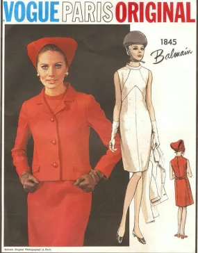 60s Mod BALMAIN Dress and Jacket Pattern VOGUE PARIS Original 1845 Geometric Sheath Dress Fitted Jacket Bust 32 Vintage Sewing P