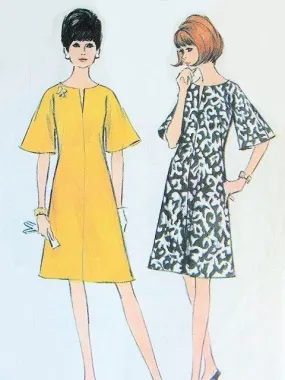 60s MOD Dress Pattern McCALLS 8184 A Line Slit Neckline and Bell Sleeves Bust 34 Easy To Sew Vintage Sewing Pattern