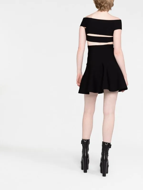 Alexander Mcqueen Cut-out off-shoulder flared mini dress