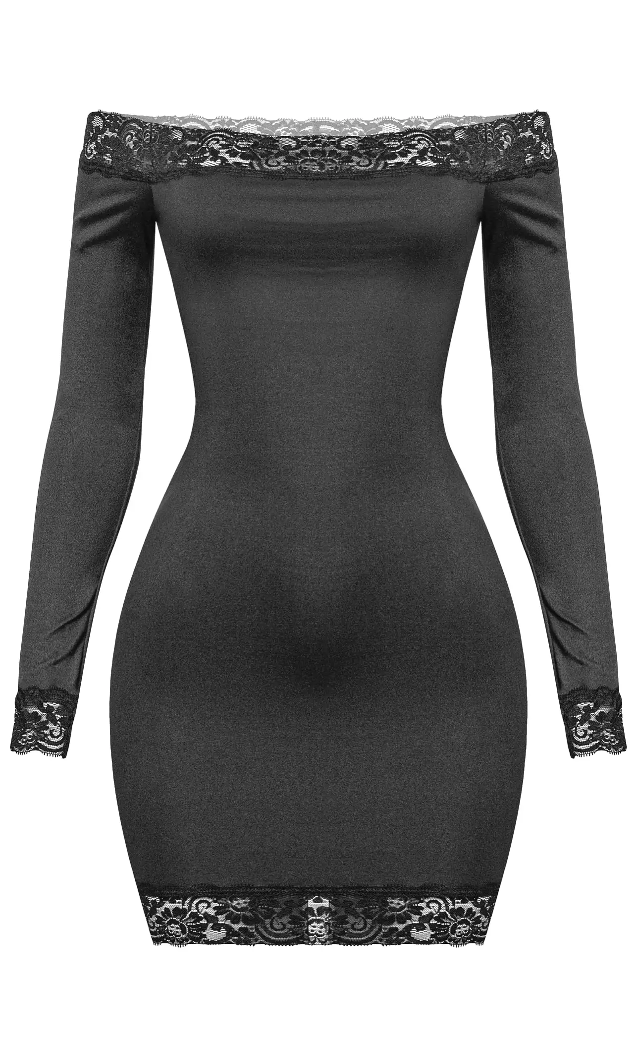 Amari Long Sleeve Off The Shoulder Lace Trim Mini Dress