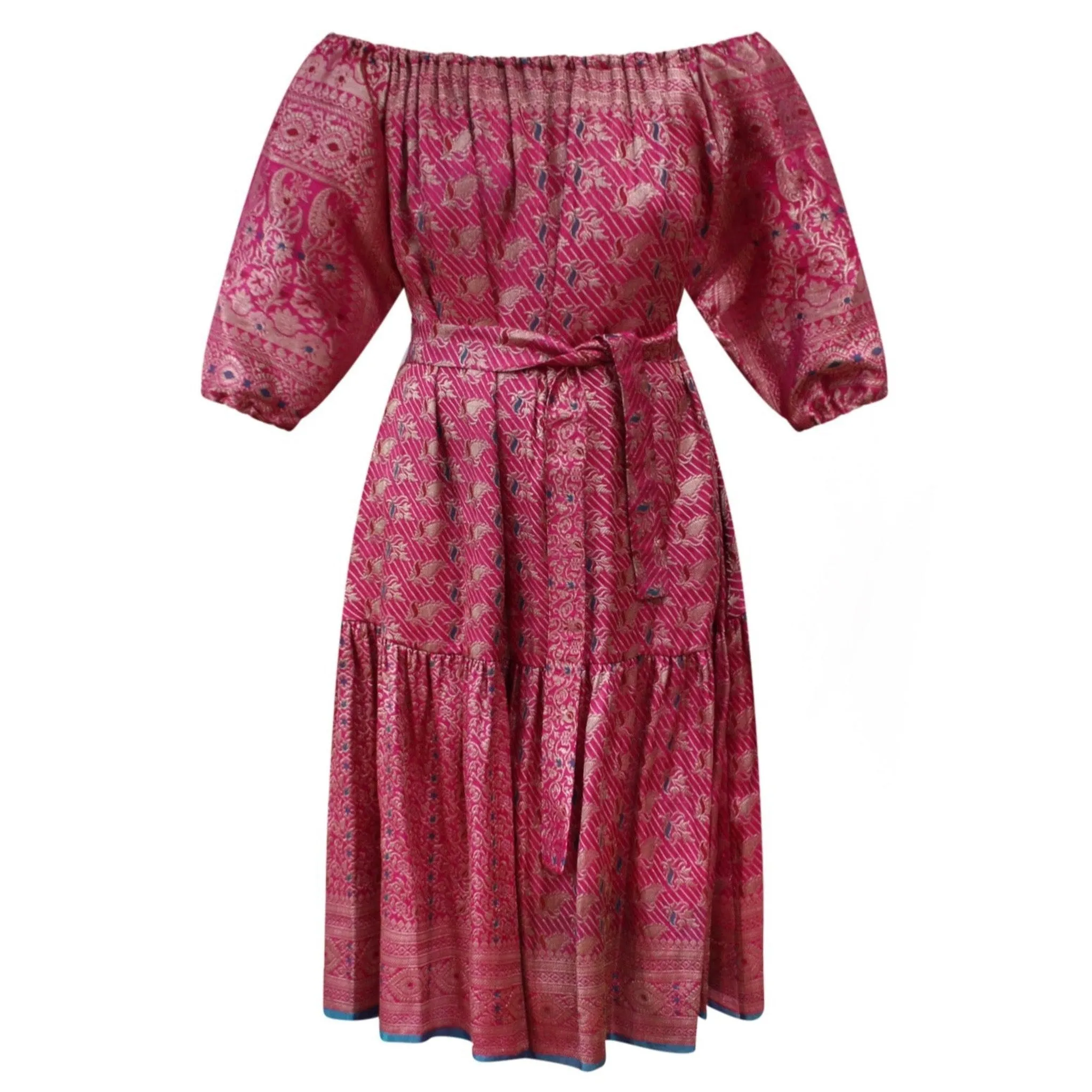 Ausus - Vintage Silk Sari Sapphire Pink Midaxi Dress