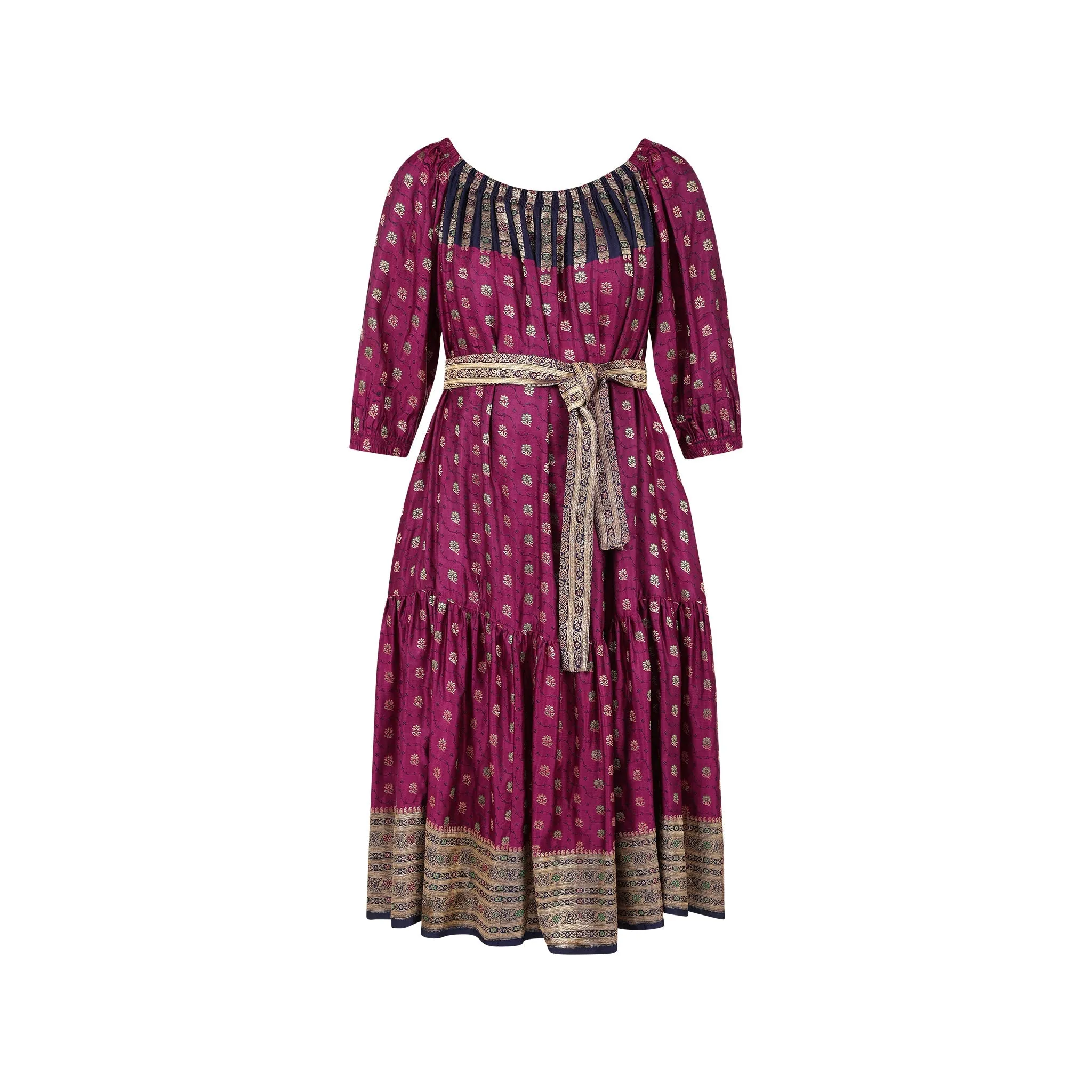 Ausus - Vintage Silk Sari Star Magenta Sari Midaxi Dress