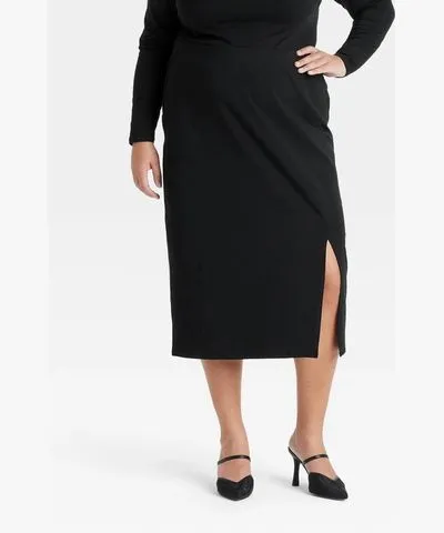 Ava & Viv Women's Ruched Midi Slit Pencil Skirt