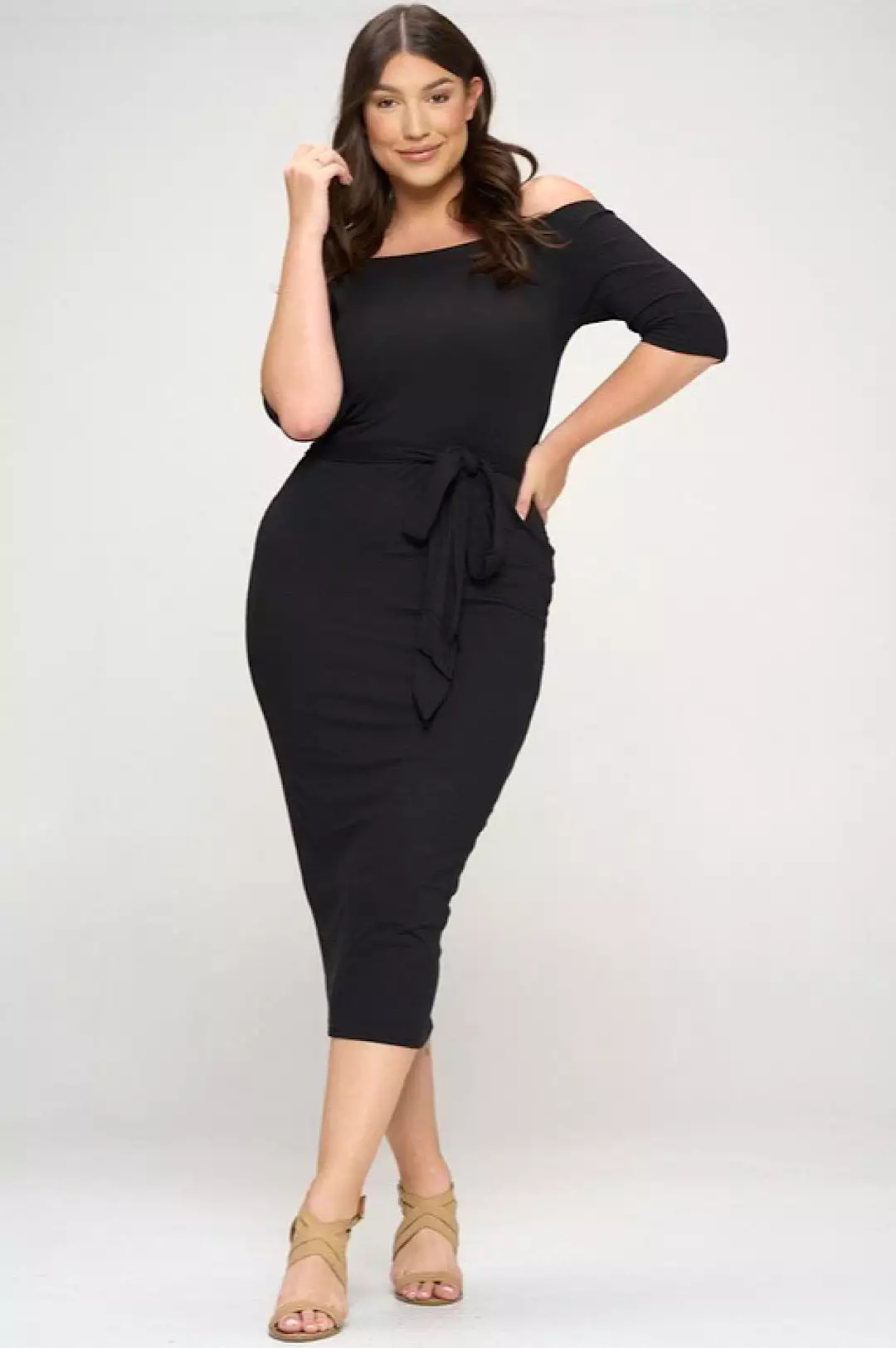 Beautiful Black Off The Shoulder Midi Dress