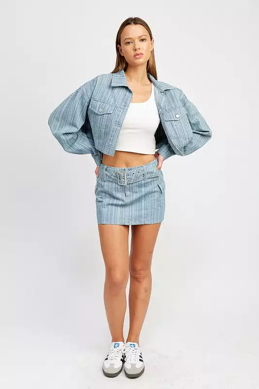 Belted Mini Denim Skirt