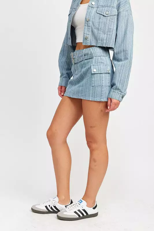 Belted Mini Denim Skirt