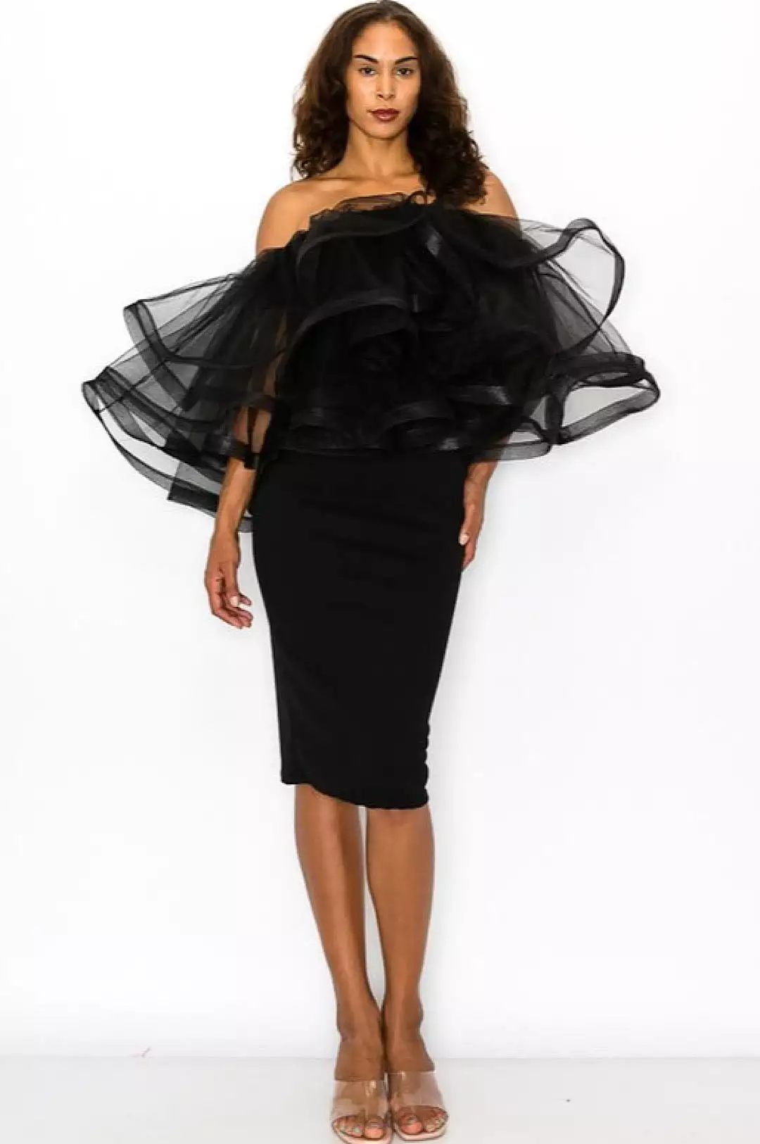 Black Tulle Off The Shoulder Dress