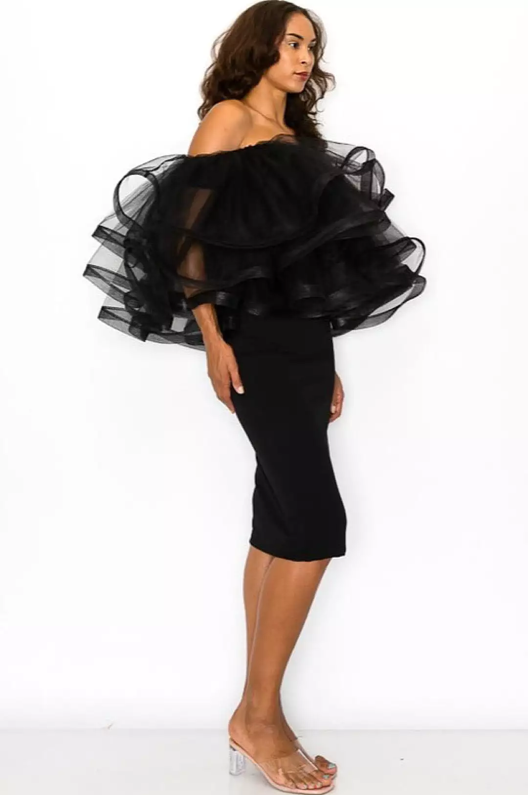 Black Tulle Off The Shoulder Dress