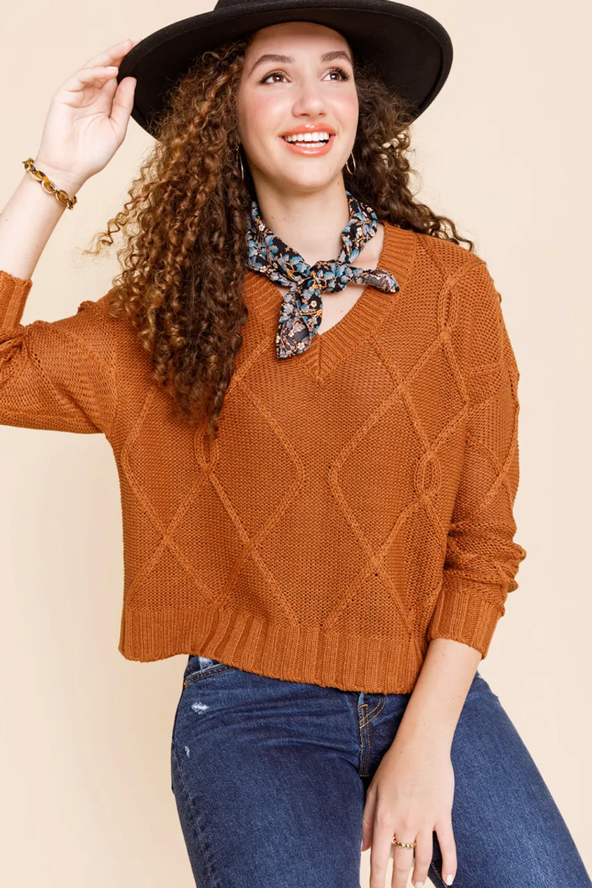 Cassie V Neck Cable Sweater