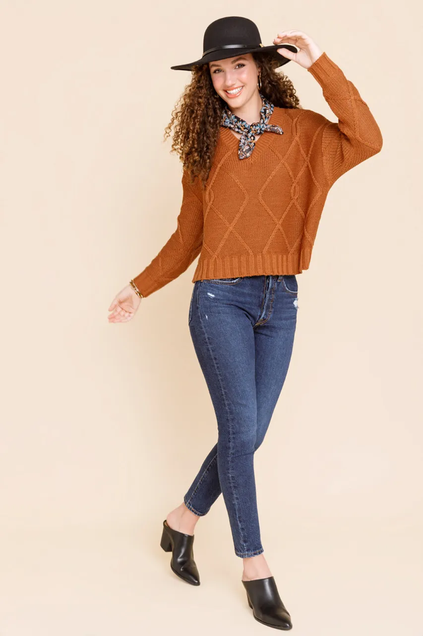 Cassie V Neck Cable Sweater