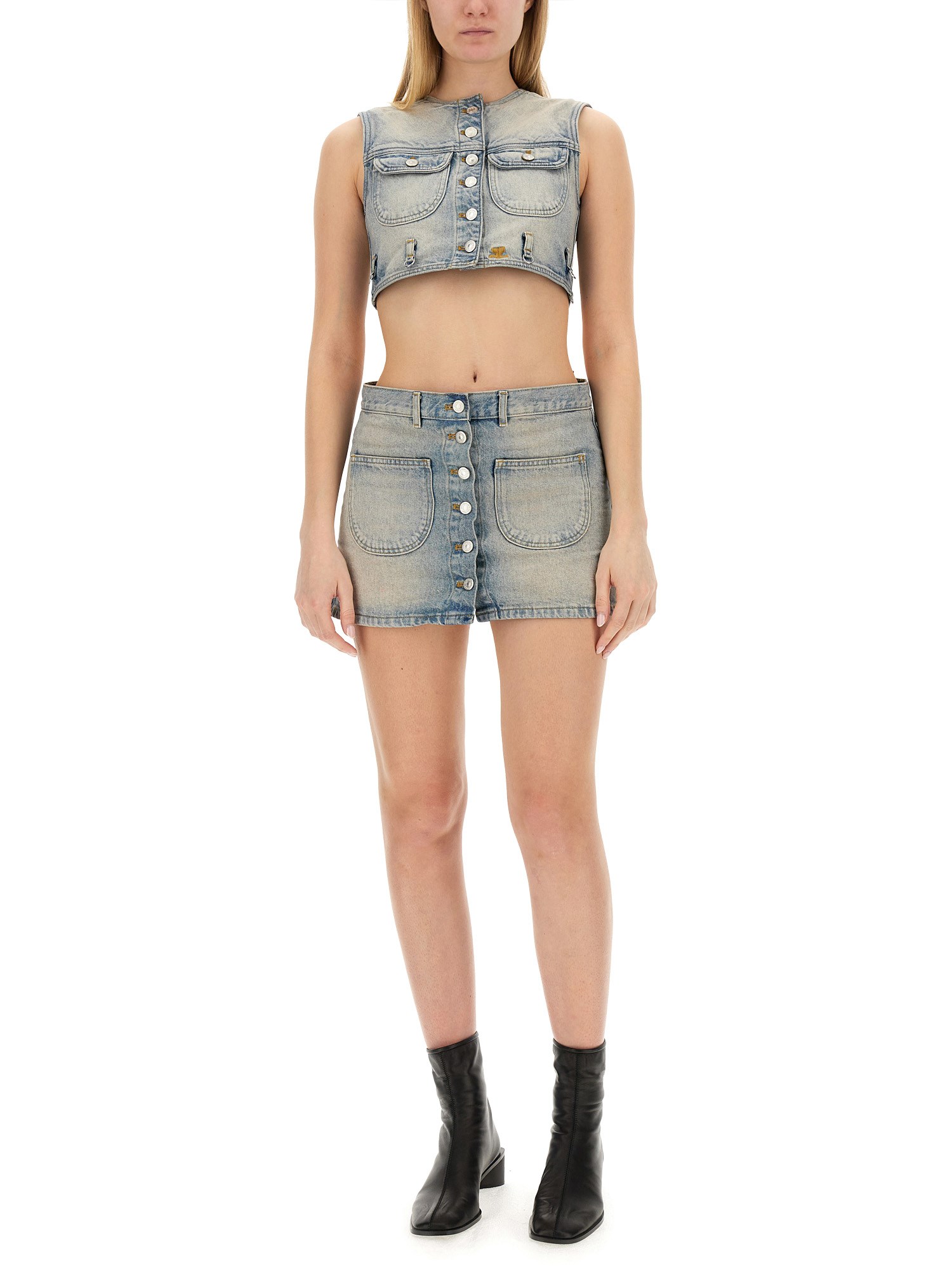 COURREGES    COTTON DENIM MINI SKIRT