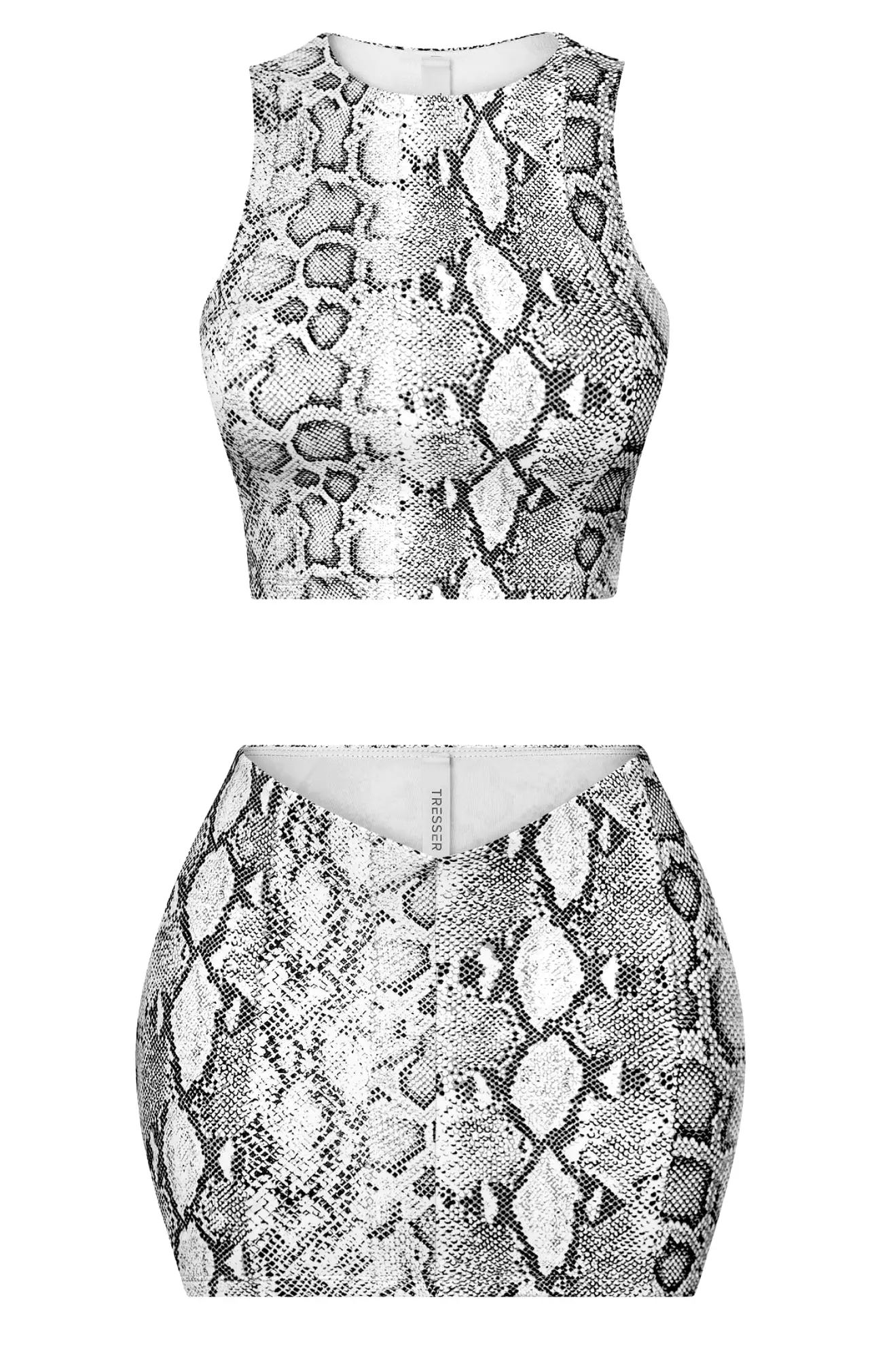 Crystal Snake Print Crop Top & Mini Skirt Set