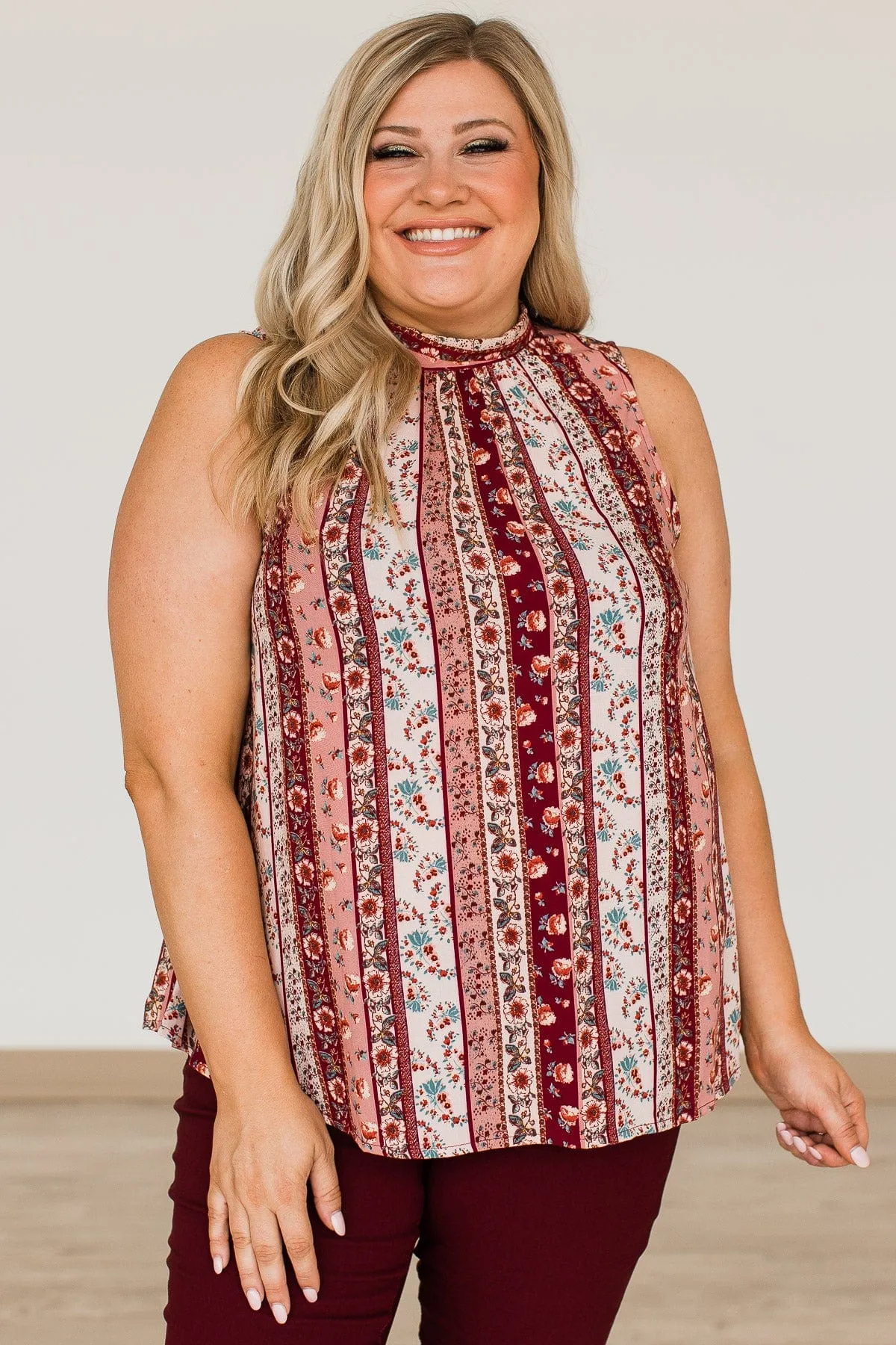 Defy The Odds Printed Blouse- Burgundy & Mauve