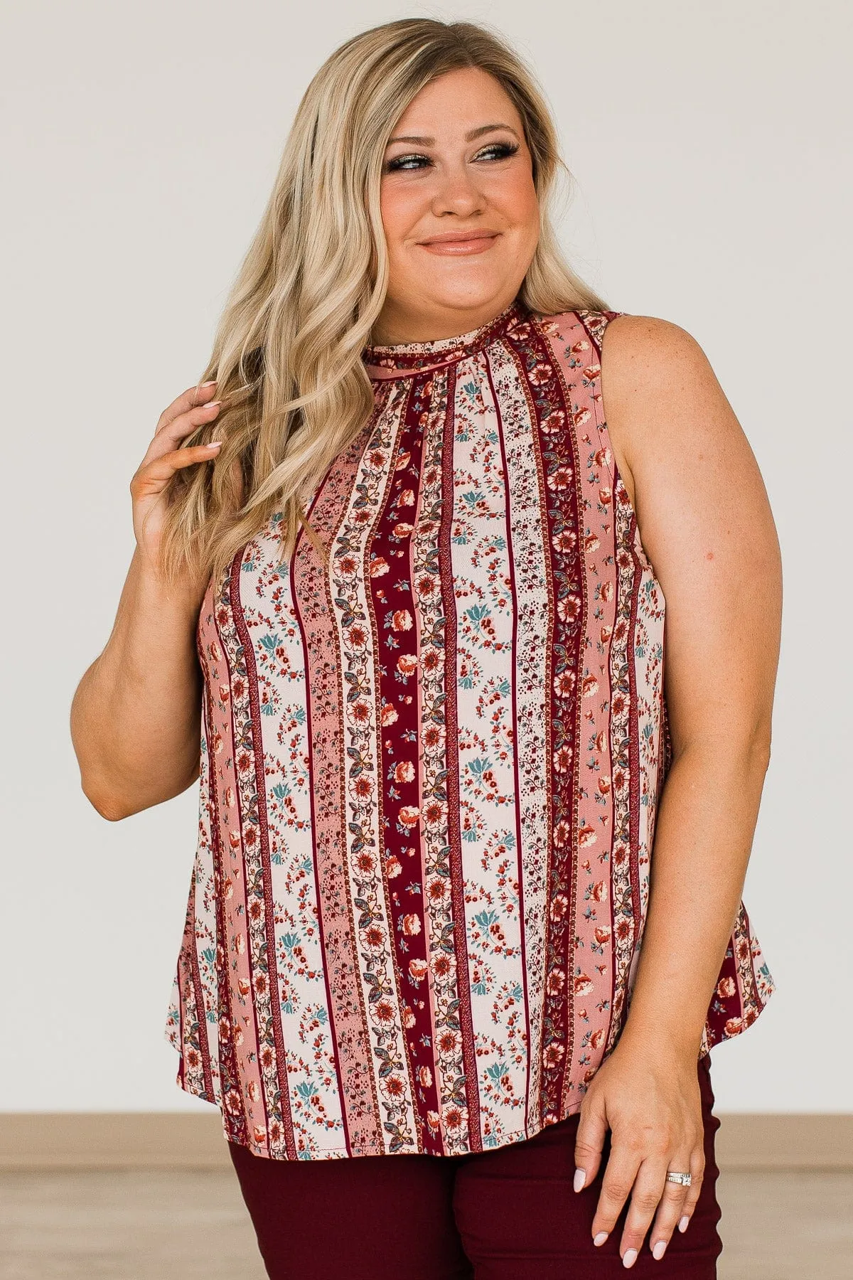 Defy The Odds Printed Blouse- Burgundy & Mauve