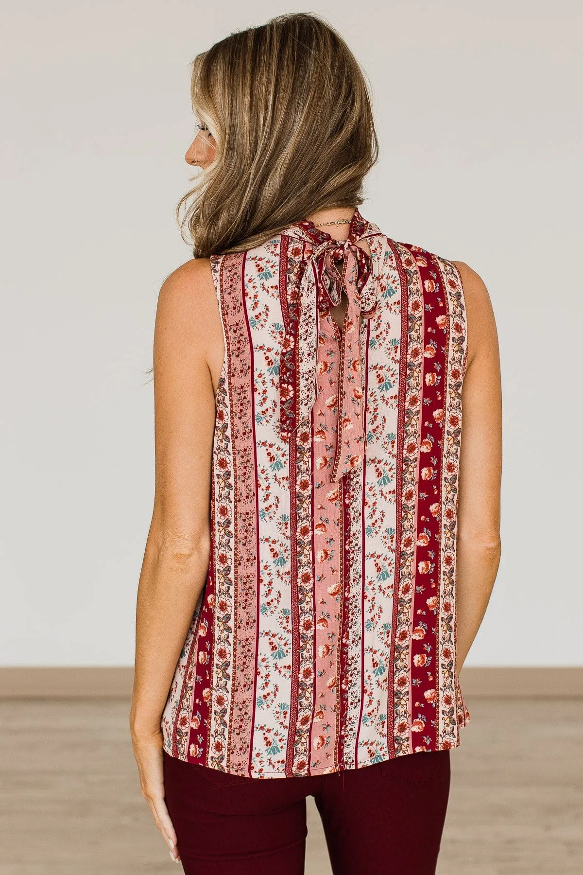 Defy The Odds Printed Blouse- Burgundy & Mauve