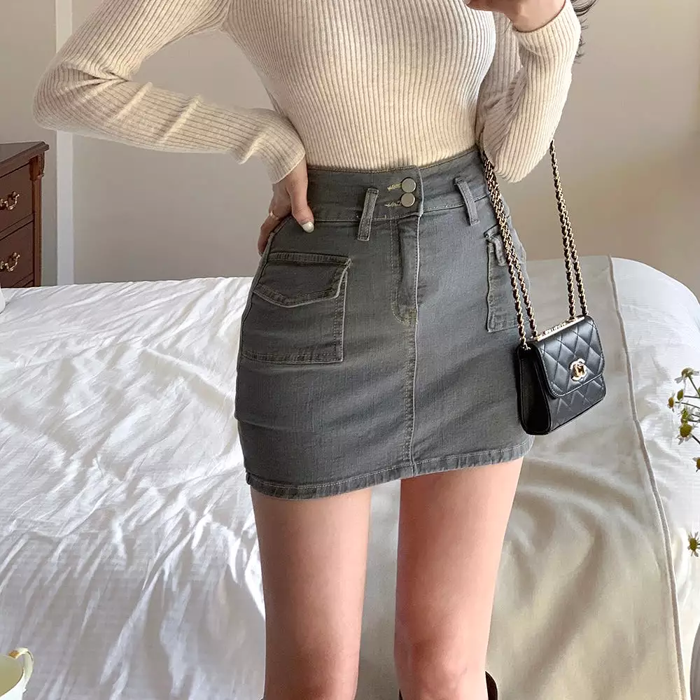 Denim Short Pencil Skirt