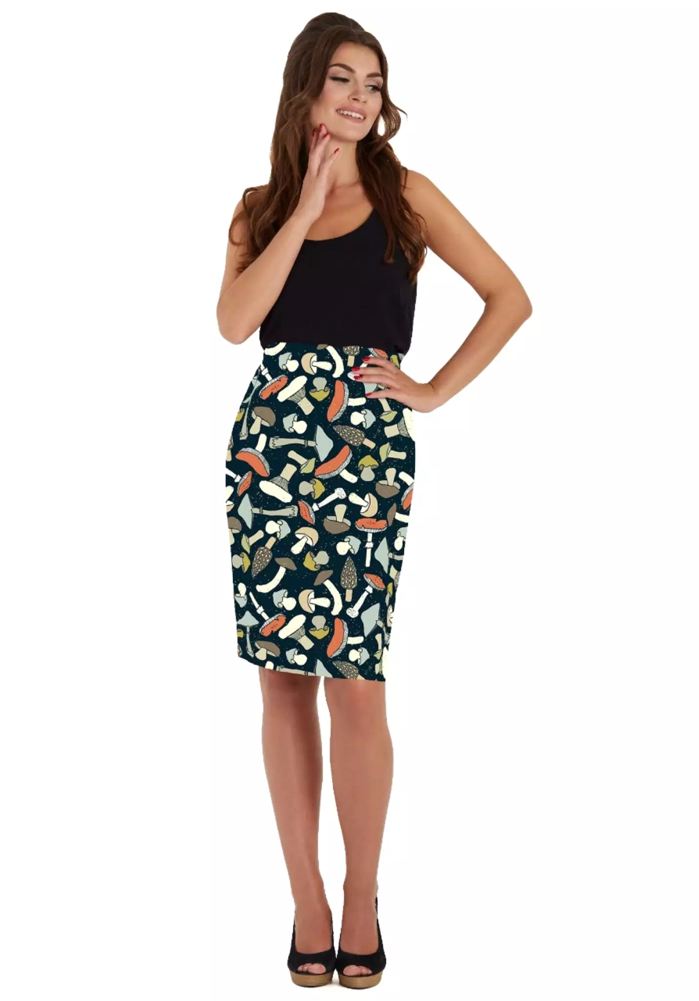 Dolly And Dotty 1950's Inspired Mushroom Print Pencil Skirt