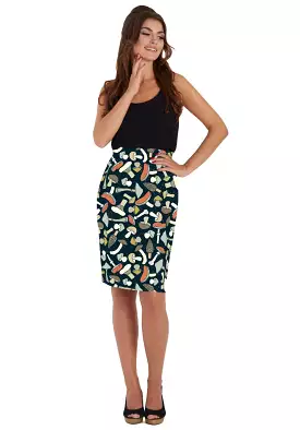 Dolly And Dotty 1950's Inspired Mushroom Print Pencil Skirt