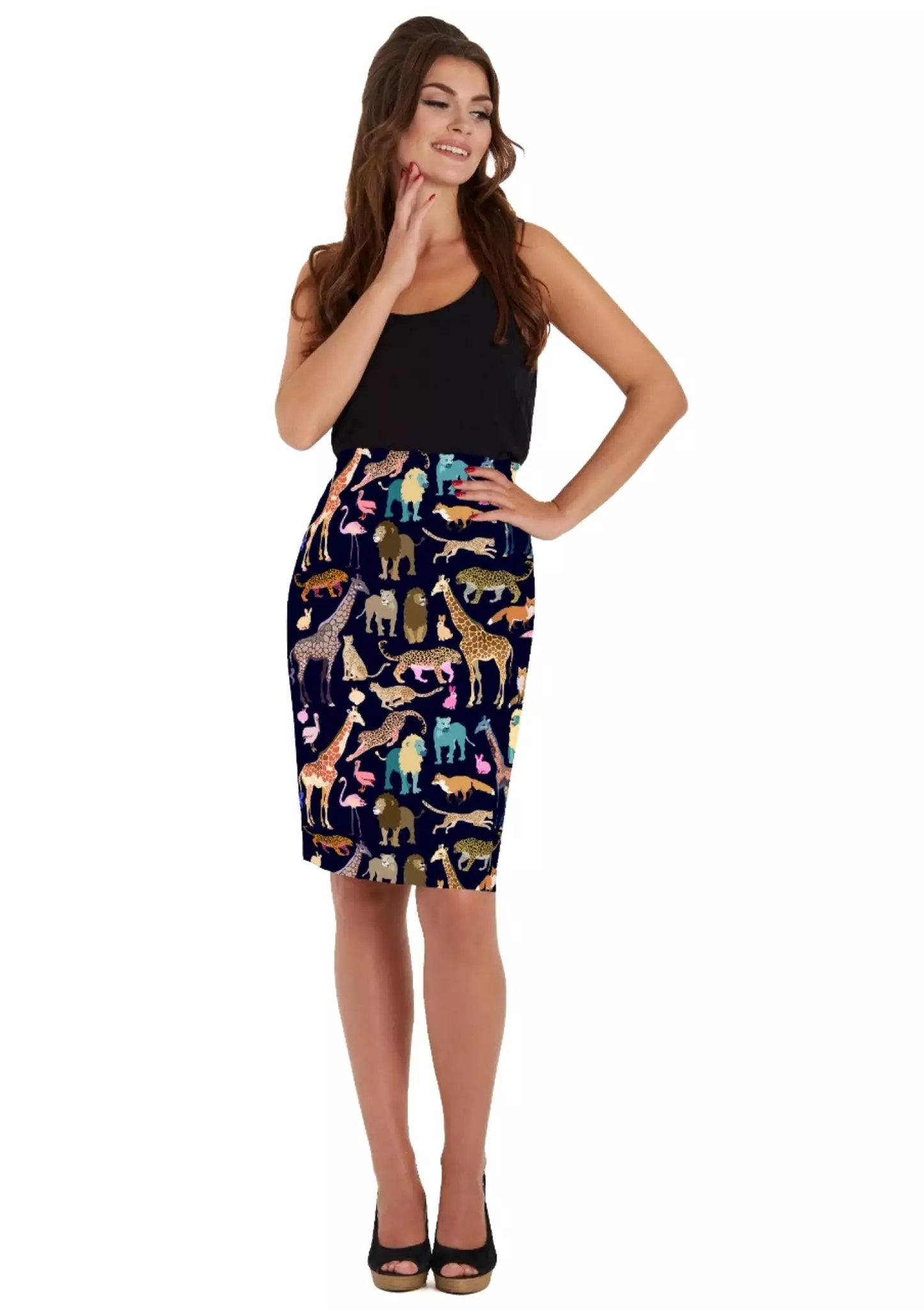 Dolly And Dotty 1950's Pencil Fun Zoo Print Pencil Skirt