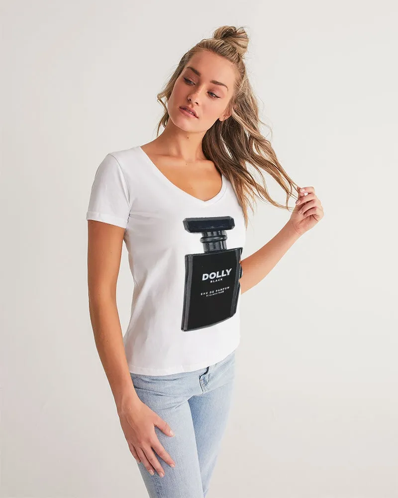 DOLLY BLACK PERFUME BOTTLE Women's V-Neck Tee