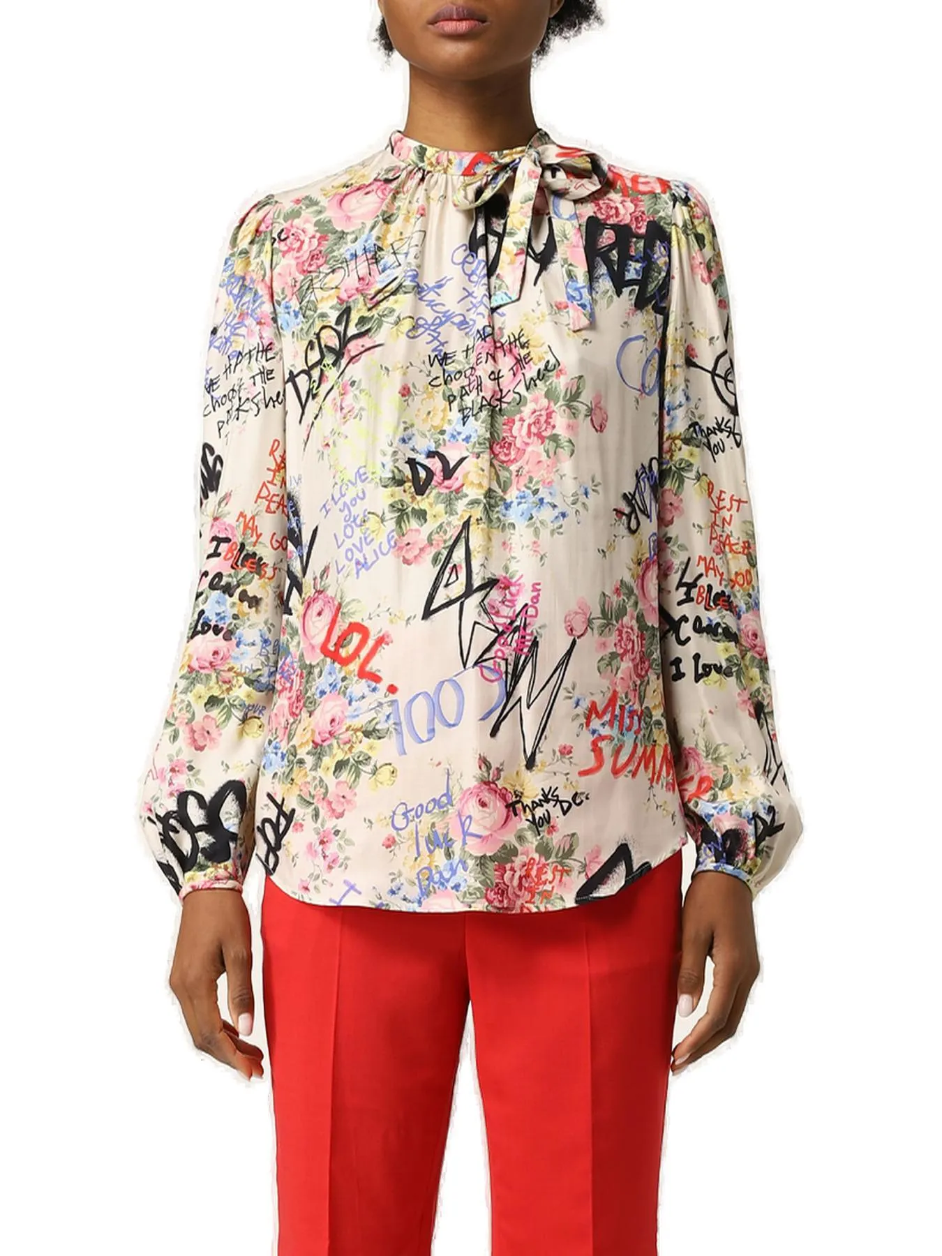 Dsquared2 Graffiti Floral-Printed Long-Sleeved Blouse