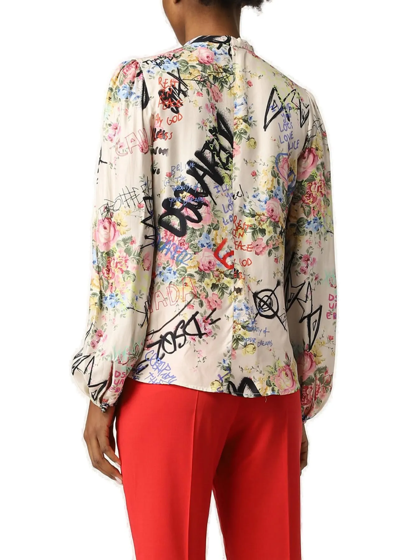 Dsquared2 Graffiti Floral-Printed Long-Sleeved Blouse