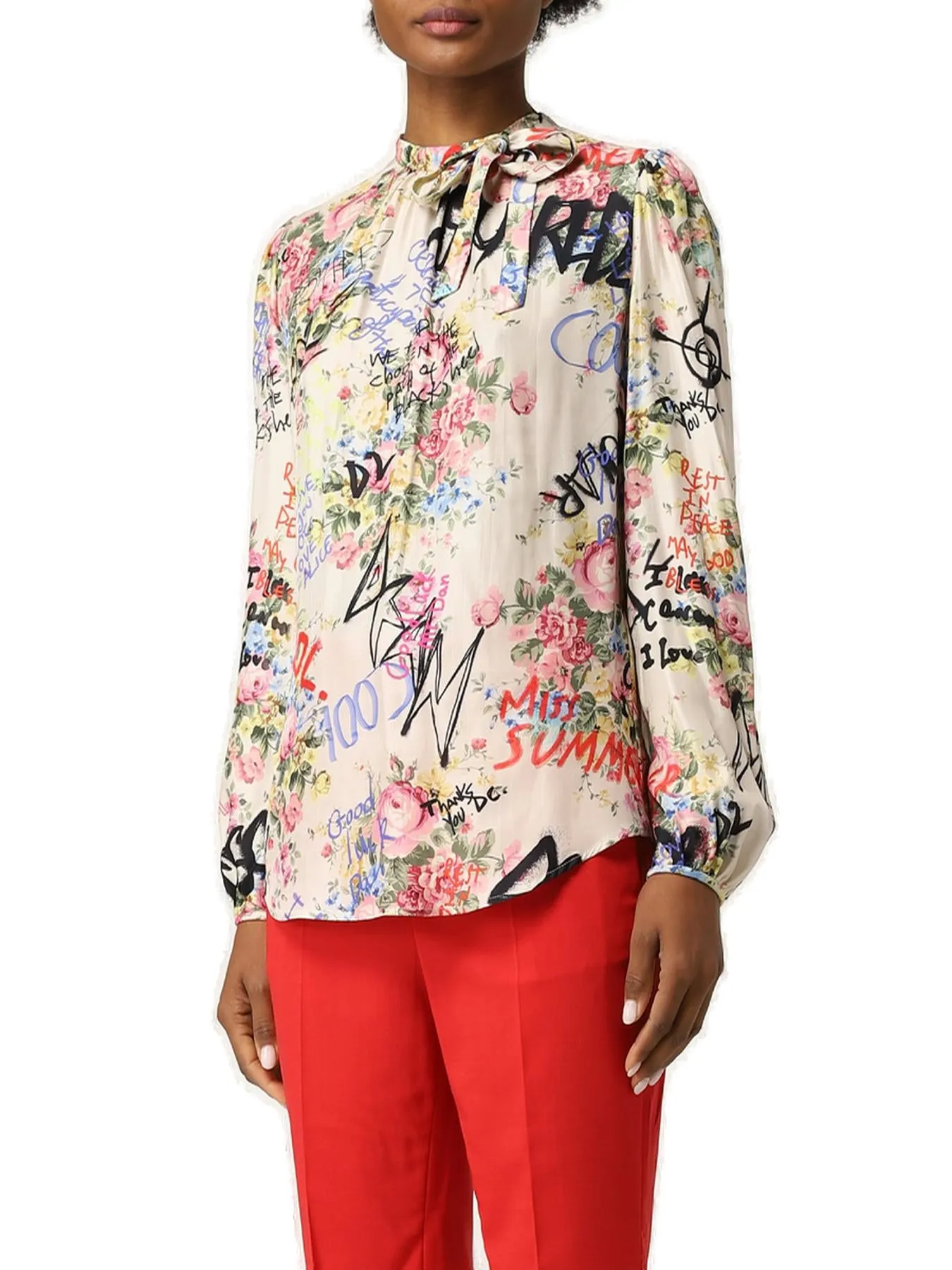 Dsquared2 Graffiti Floral-Printed Long-Sleeved Blouse