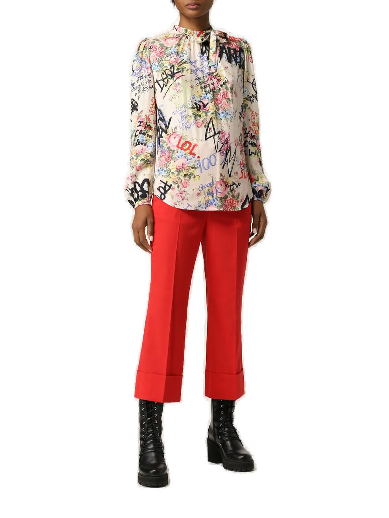 Dsquared2 Graffiti Floral-Printed Long-Sleeved Blouse