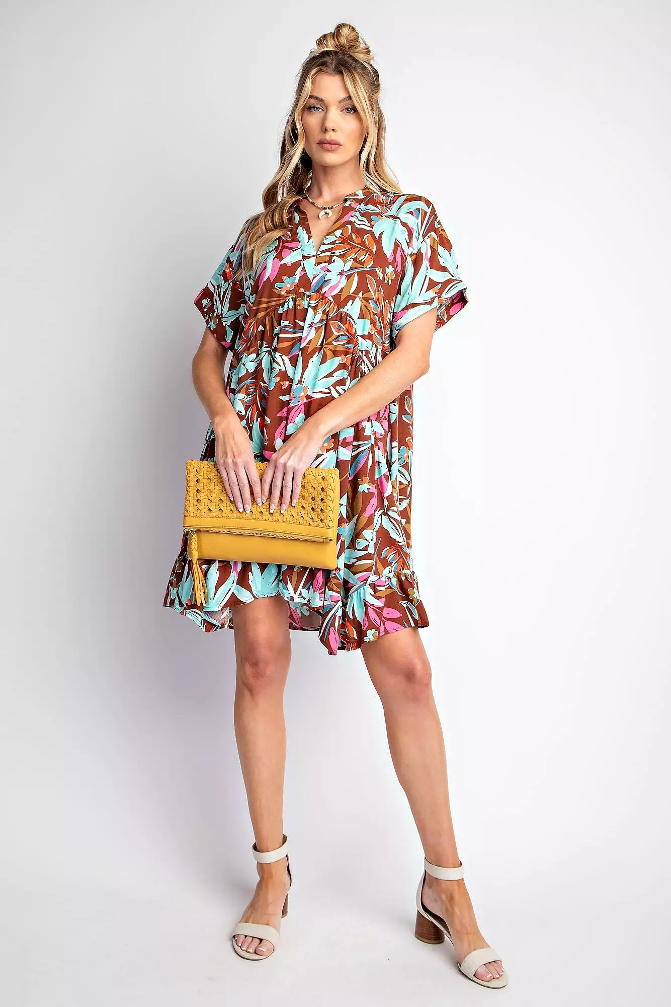 Easel Printed Rayon Challis Woven Dress