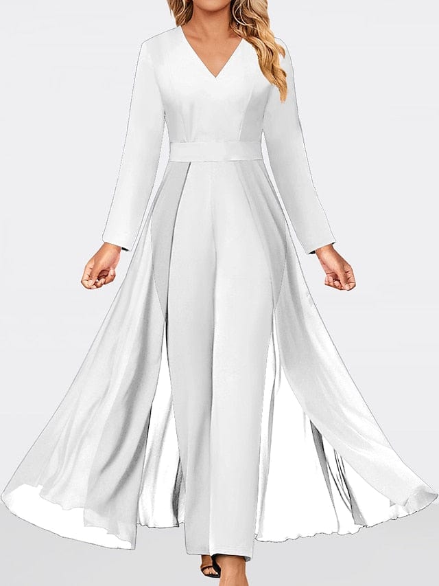 Elegant V-Neck Women's Jumpsuit in White and Navy Blue - S M L All Seasons