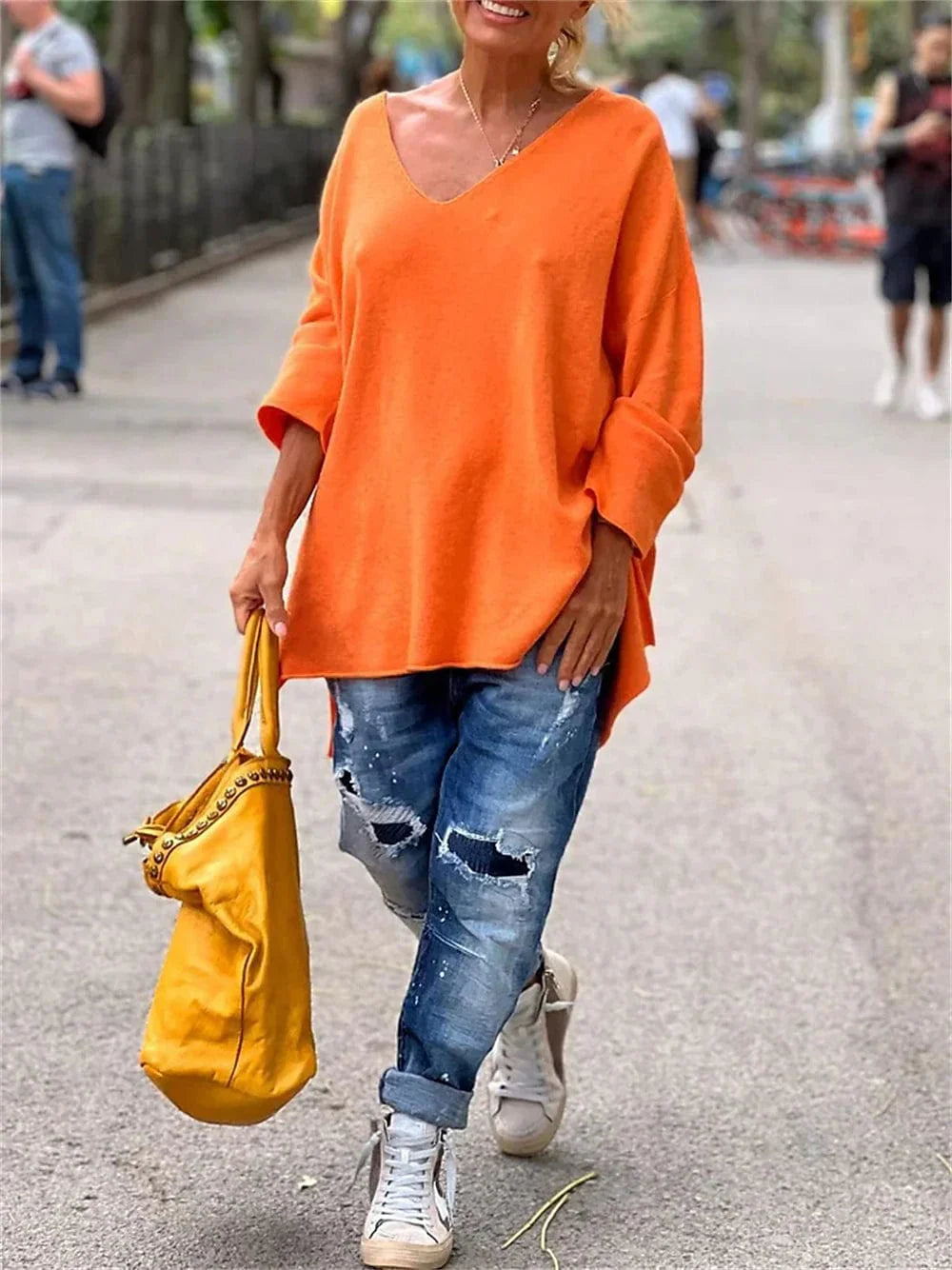 Elevate Your Style with Women's V-Neck Oversized Sweatshirt