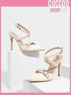 Fashionable & Versatile Woman Shoes High Heels With Rivets, French Open Toe Design And Breathable Material For Spring And Summer