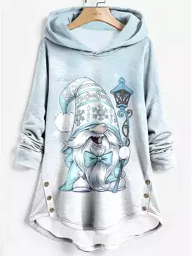 Festive Santa Claus and Snowman Print Women's Hoodie Sweatshirt