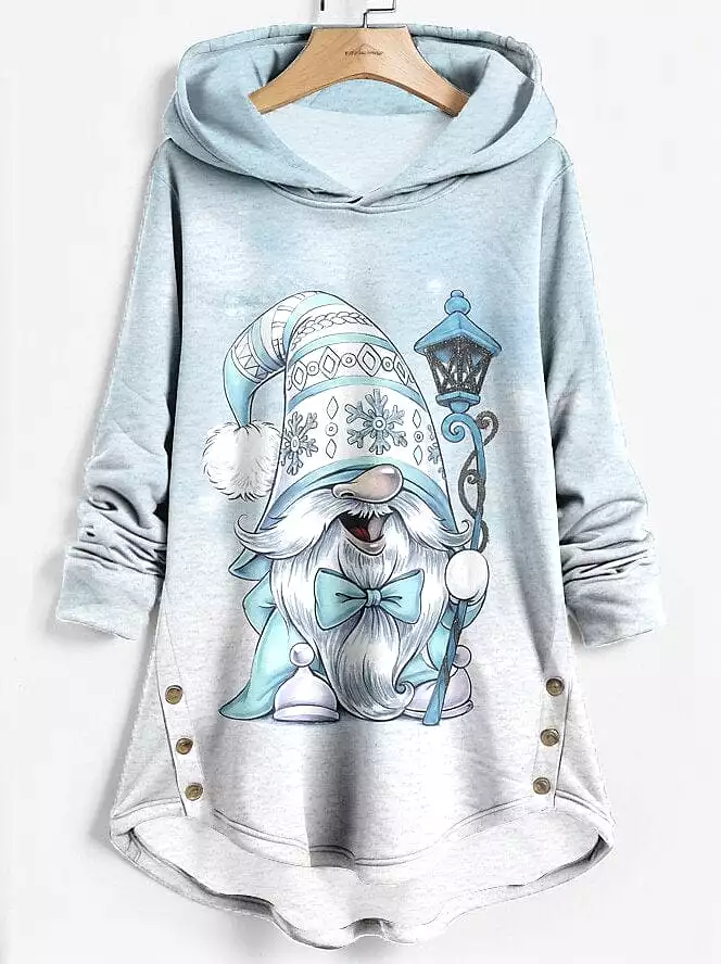 Festive Santa Claus and Snowman Print Women's Hoodie Sweatshirt