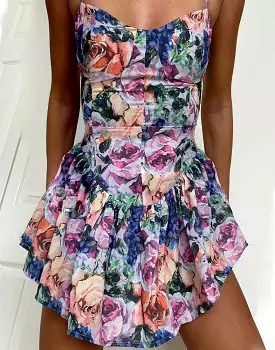 Floral Print Asymmetrical Short Dress