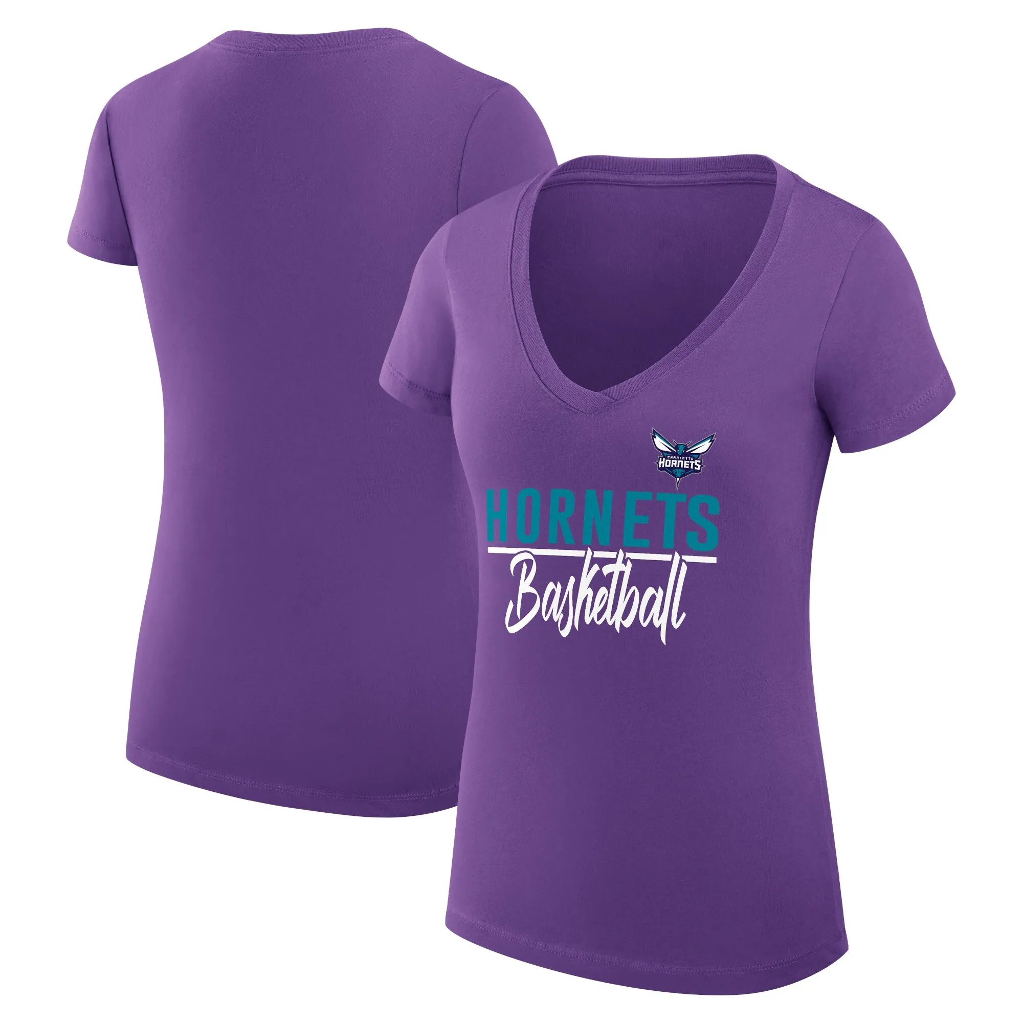 G-III 4Her by Carl Banks Charlotte Hornets Women's Purple Team Sport Fitted V-Neck T-Shirt