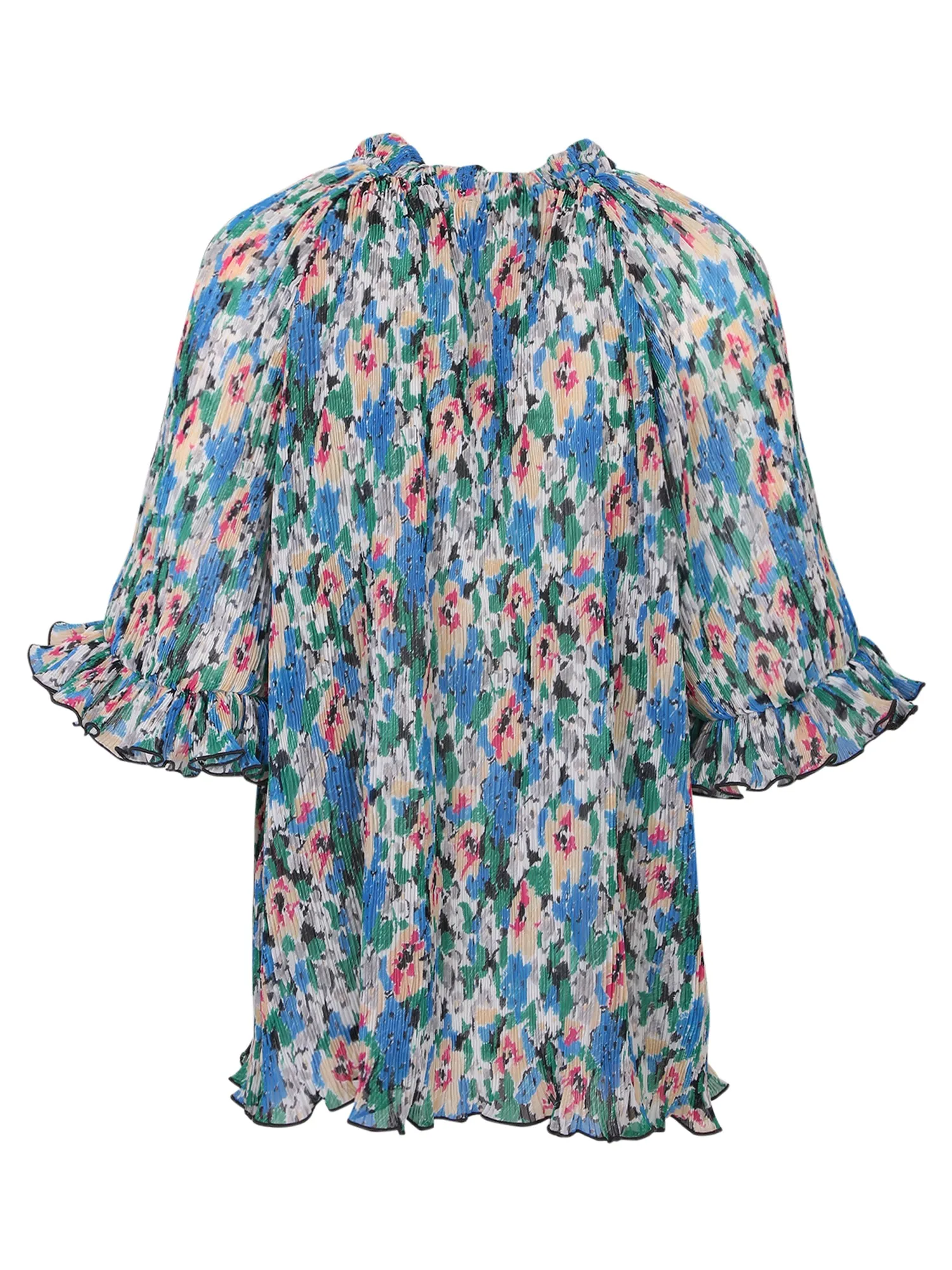 Ganni Floral-Printed Front Tied Blouse