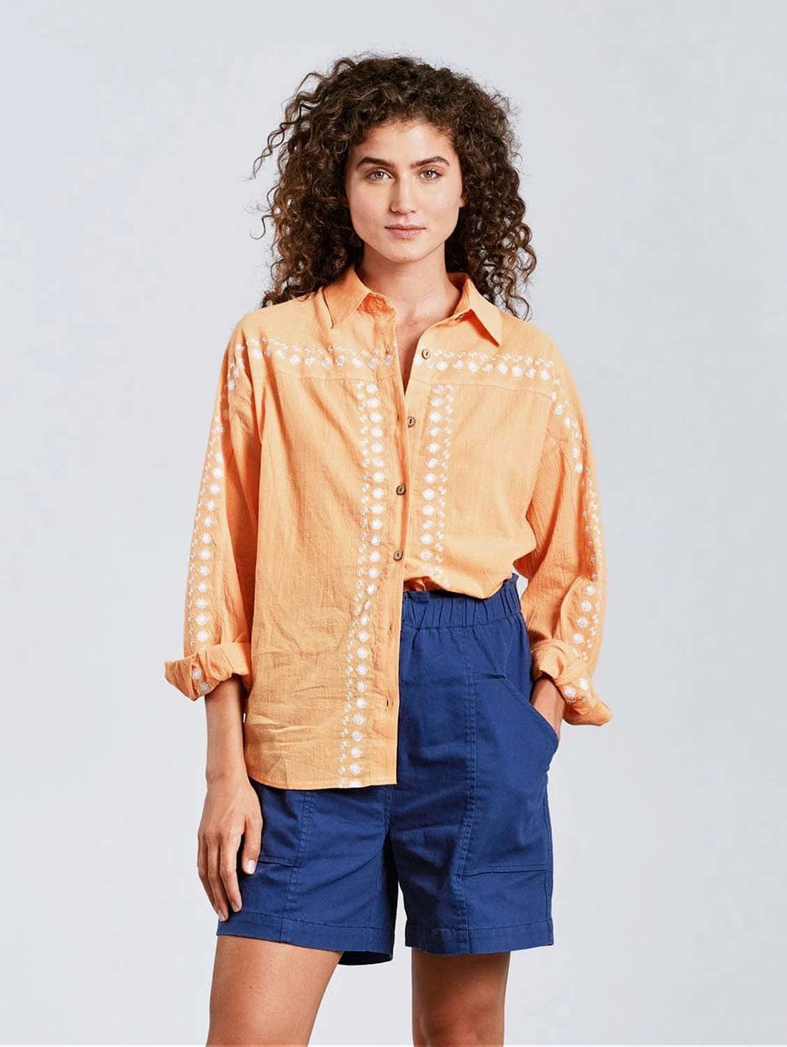 Hanako Women's Organic Cotton Embroidery Shirt | Cantaloupe