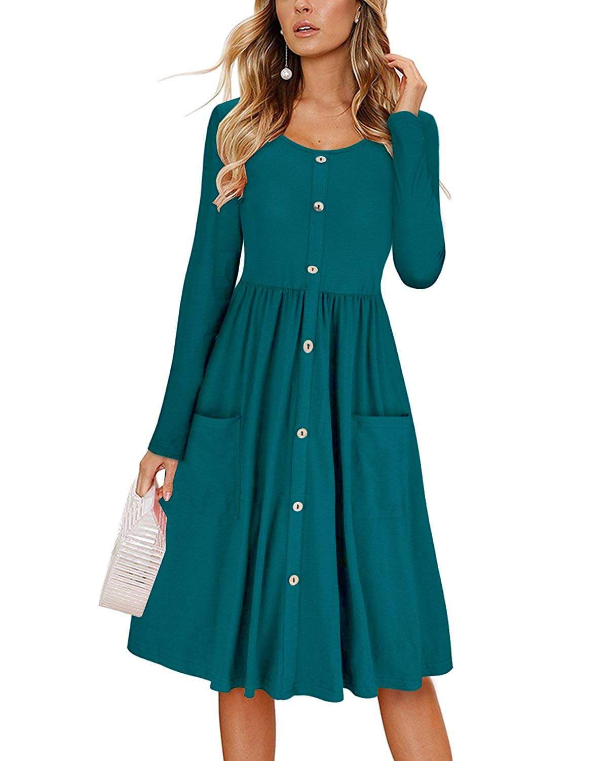 Haute Edition Women's Long Sleeve Button Down Dress with Pockets