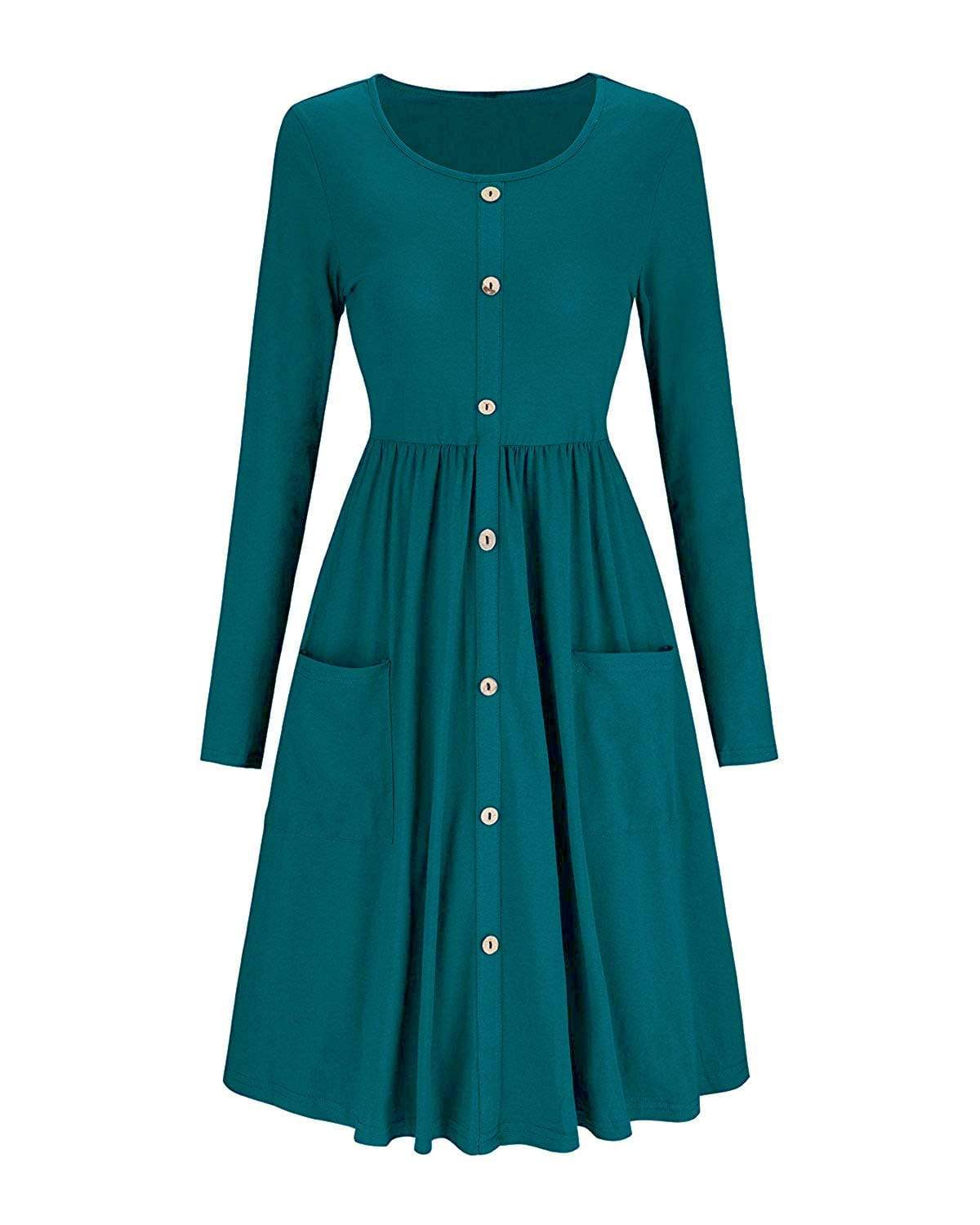 Haute Edition Women's Long Sleeve Button Down Dress with Pockets