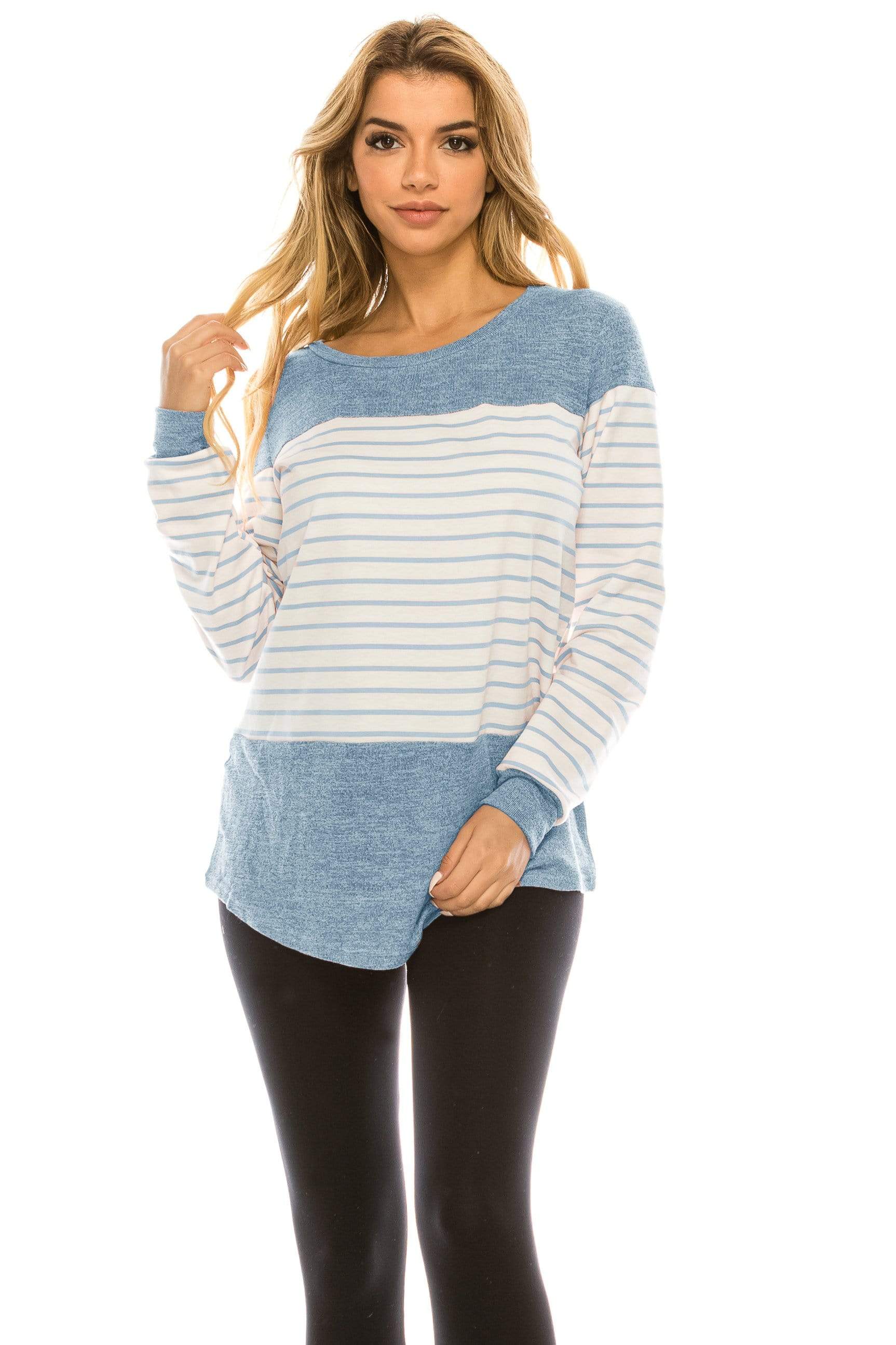 Haute Edition Women's long sleeve color block striped top