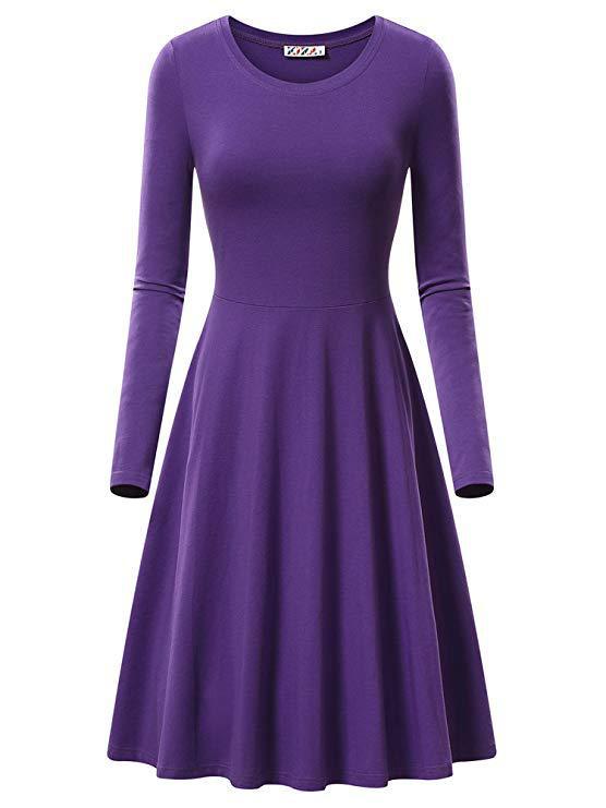 Haute Edition Women's Long Sleeve Solid Color Flared Skater Dress