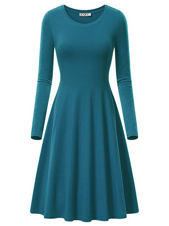 Haute Edition Women's Long Sleeve Solid Color Flared Skater Dress