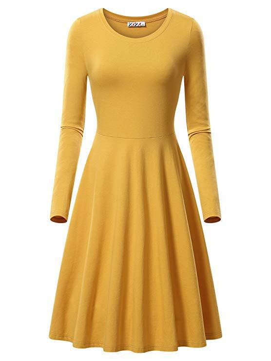 Haute Edition Women's Long Sleeve Solid Color Flared Skater Dress